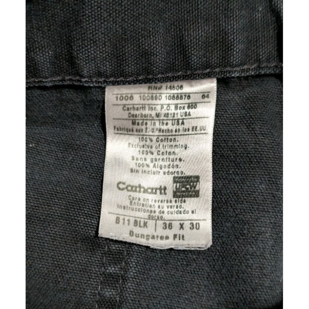 Carhartt USA Made Dungaree Work Pants Black 36x30 Cropped 26.5 Inseam Distressed - Picture 3 of 10